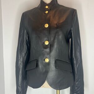 rag & bone NY Sadie crop Leather blazer black gold buttons